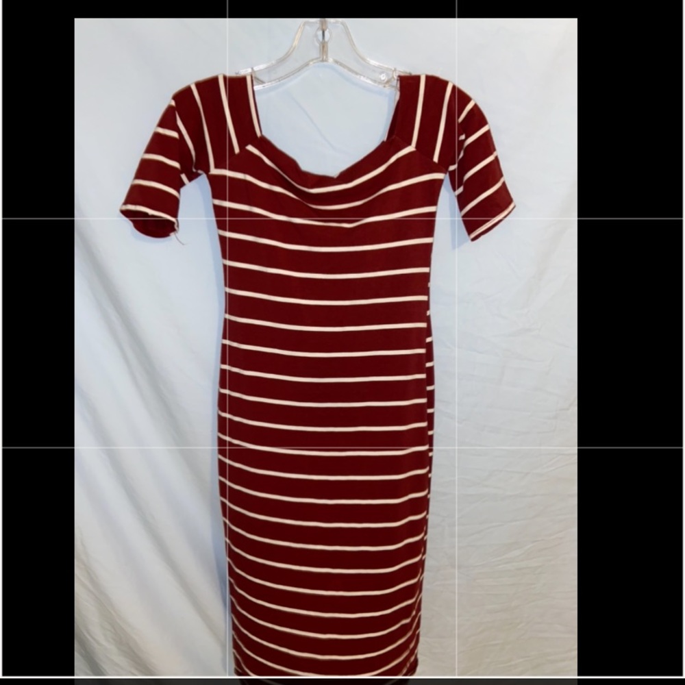 Maroon dress with white stripes